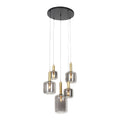 Suspension en verre transparent à 5 lumières avec finitions dorées