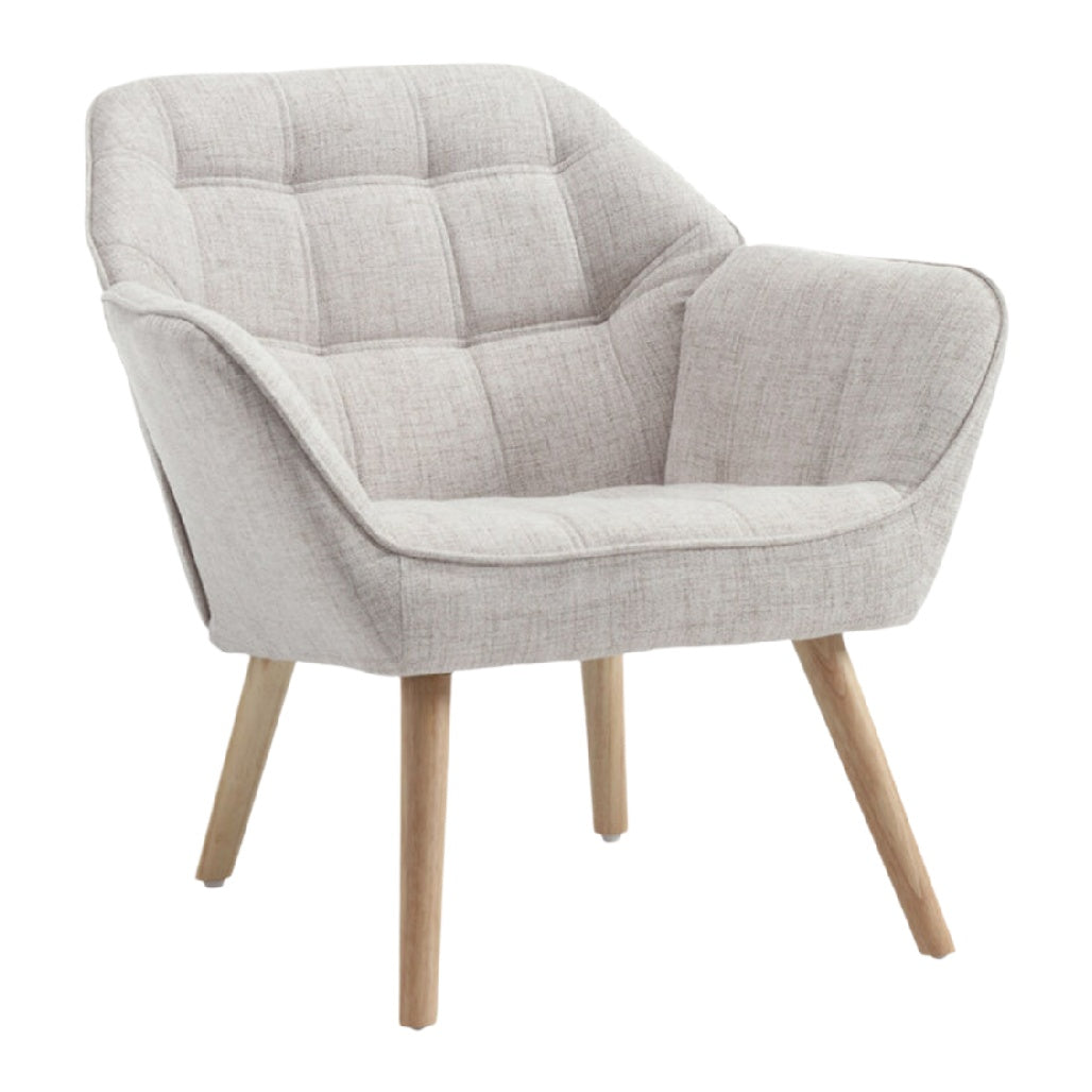 Fauteuil en tissu beige avec pieds en bois naturel