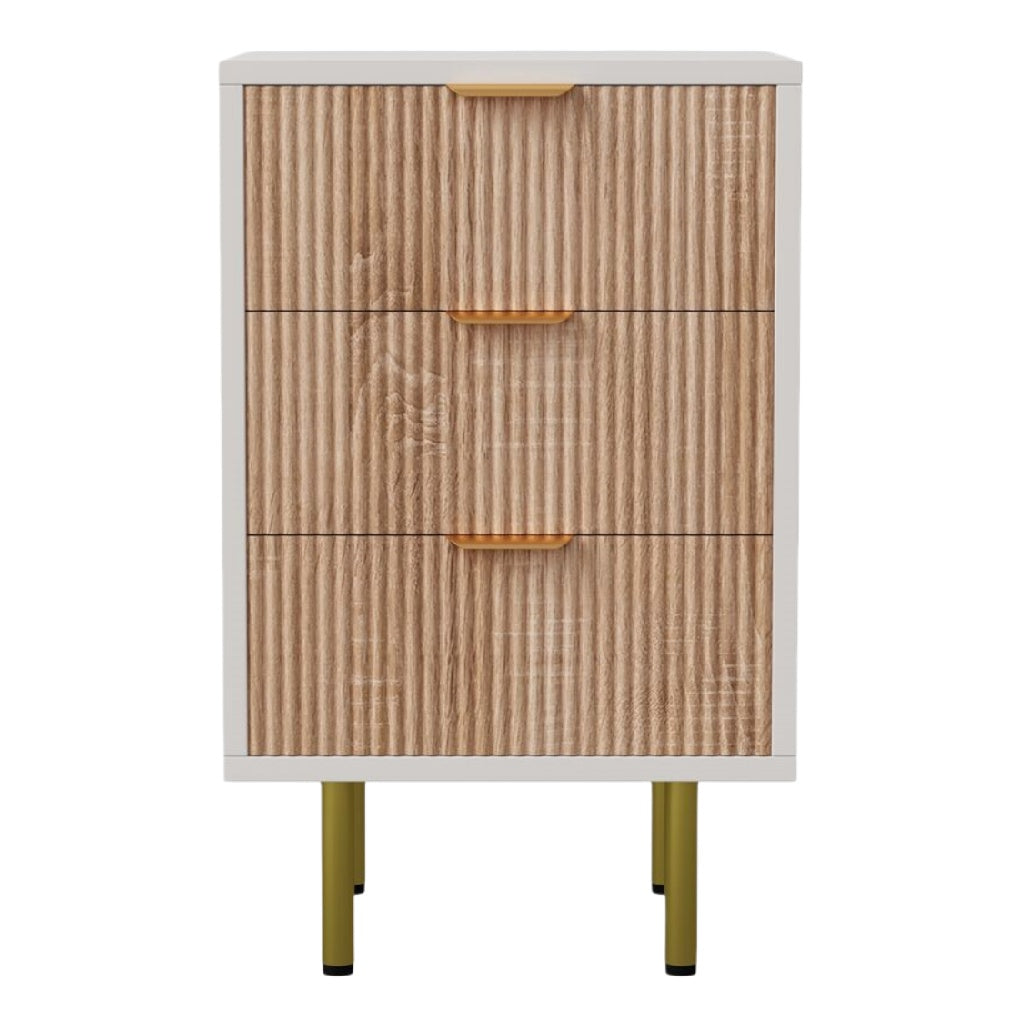 Commode moderne en bois avec tiroirs en relief et pieds dorés