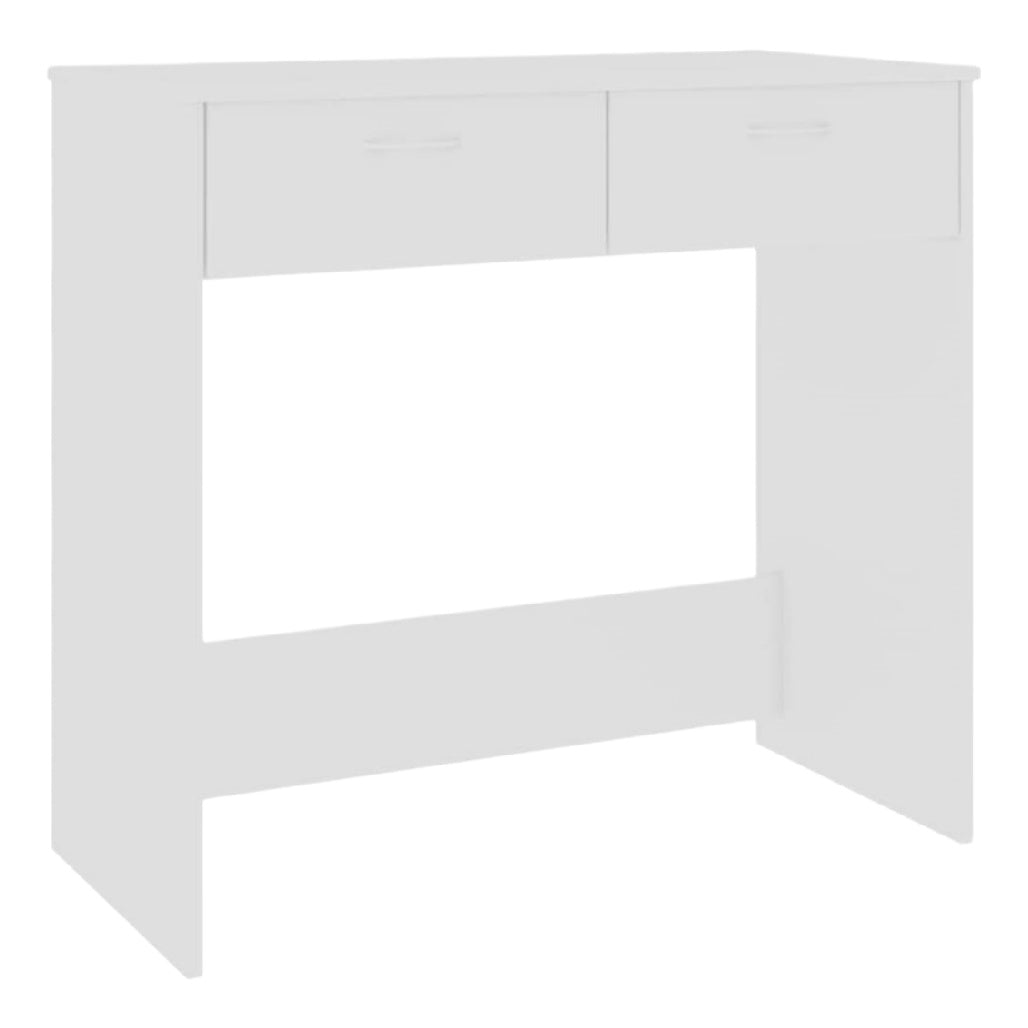 Bureau moderne blanc avec deux tiroirs de rangement.