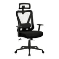 Chaise de bureau ergonomique en maille noire avec appui-tête ajustable.